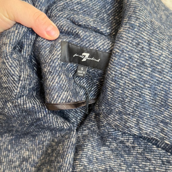 7 for all mankind Women Blue Belted Jacket Wool Blend size S - Picture 4 of 10